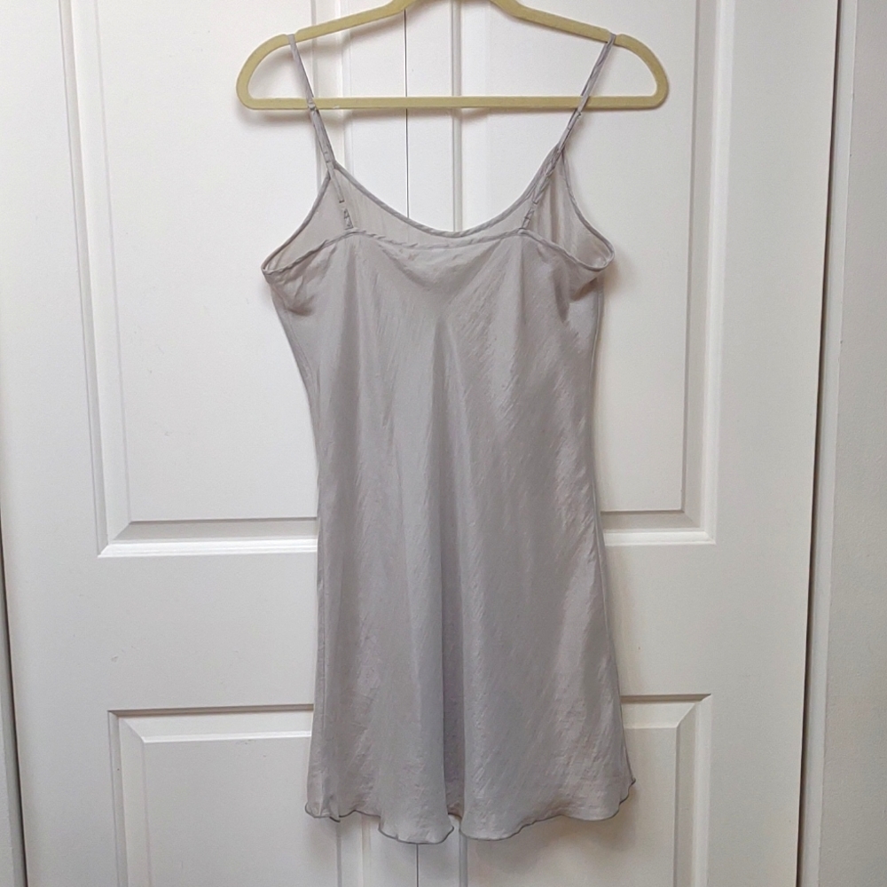 Johnny Was Gray Silk Sheer Swiss Dot Sleeveless Crochet Hem Dress With Silk Slip - Picture 11 of 11